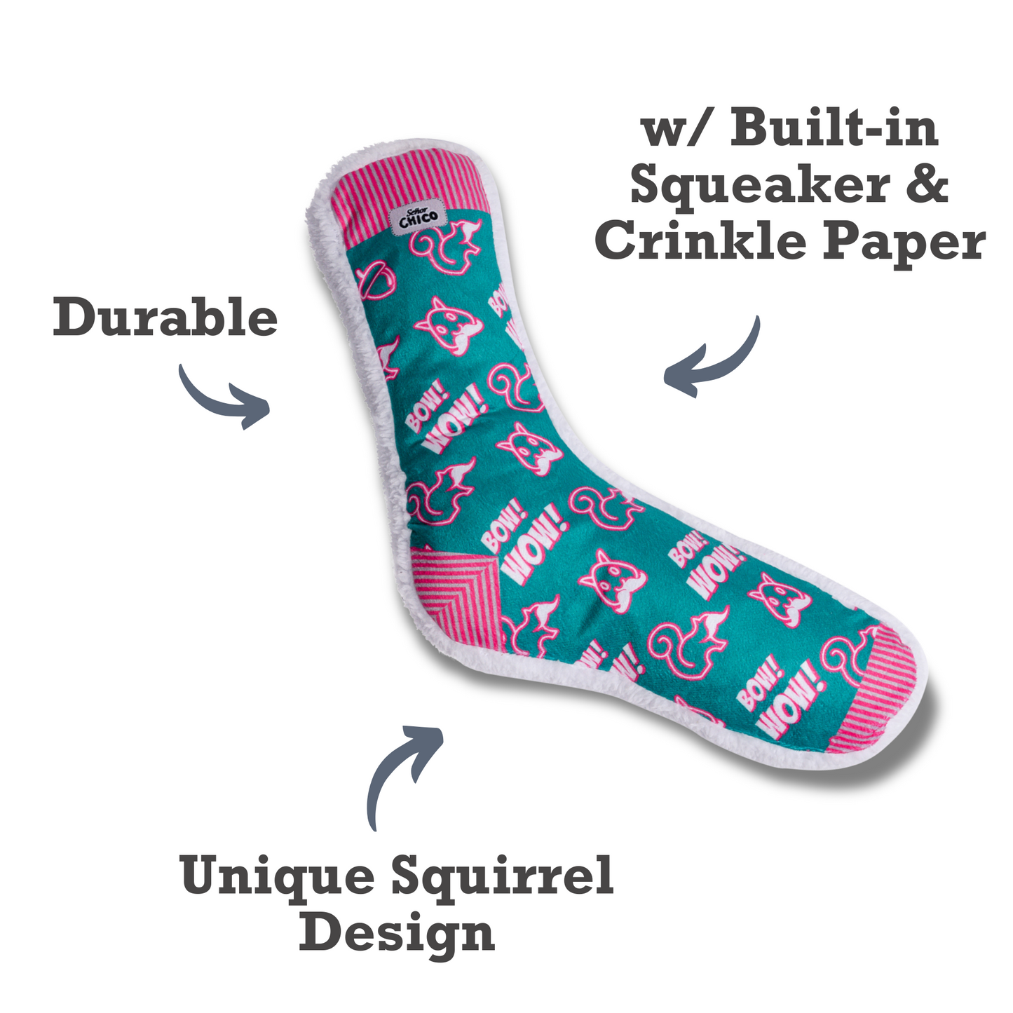 Squeaky Sock Plush Dog Toy – Whimsy Wonders Squirrel Design