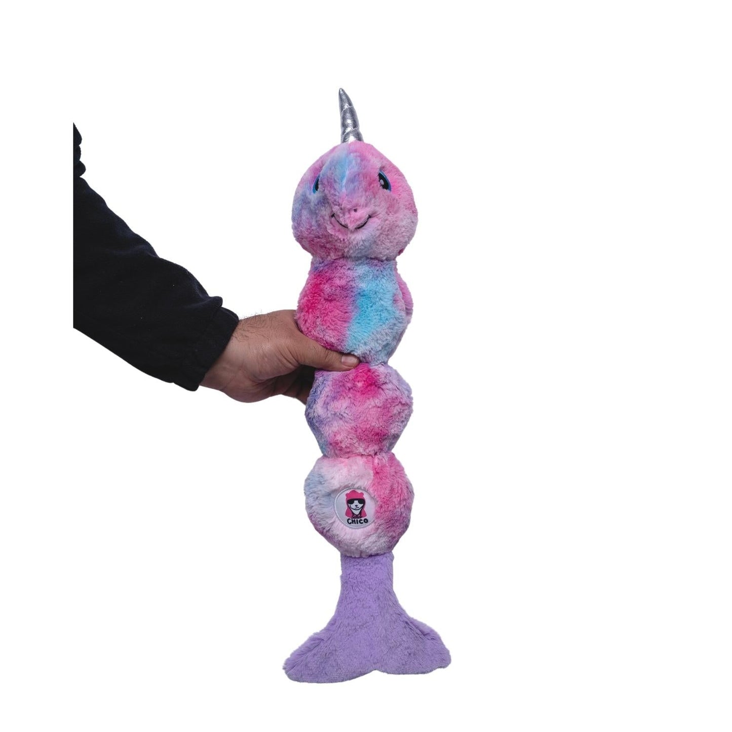 Tie Dye Skinny Narwhal Magical Creature Plush Dog Toy – with Squeaker & Crinkle Paper for Fun Play
