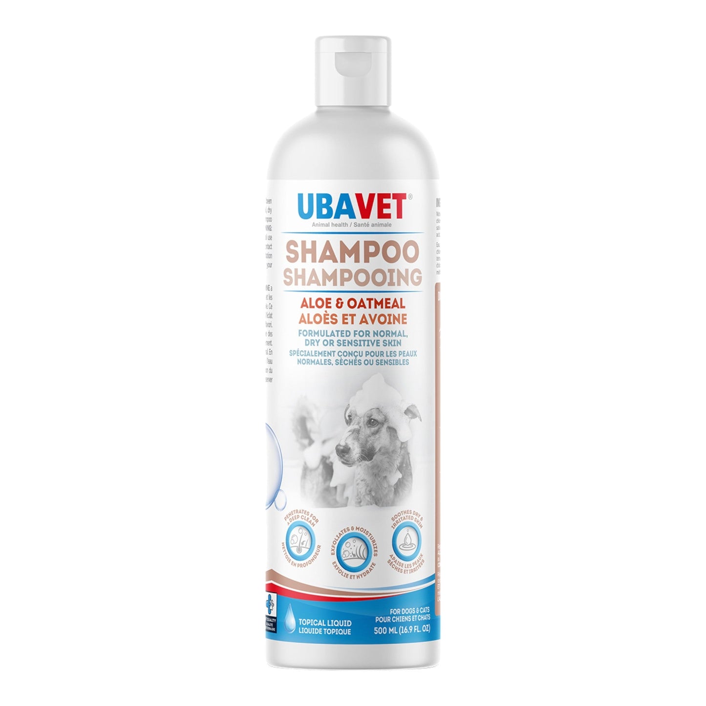 UBAVET Aloe & Oatmeal Shampoo for Dogs & Cats – Gentle Hydrating Formula – (16.9 fl oz / 500ml)