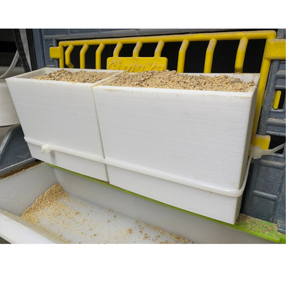 Front-Slot Quail Feeder Pair, Adjustable Spill-Resistant Design, for Hatching Time Chimuka Cage Systems, Made in USA