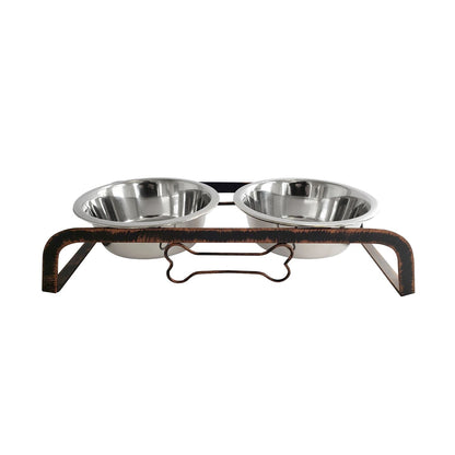 Country Living Rustic Dog Bone Elevated Feeder with 2 Stainless Steel Bowls