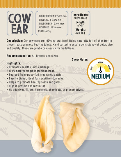 Country Living All-Natural Cow Ear Dog Treats – Single-Ingredient Chews – (25/Case)