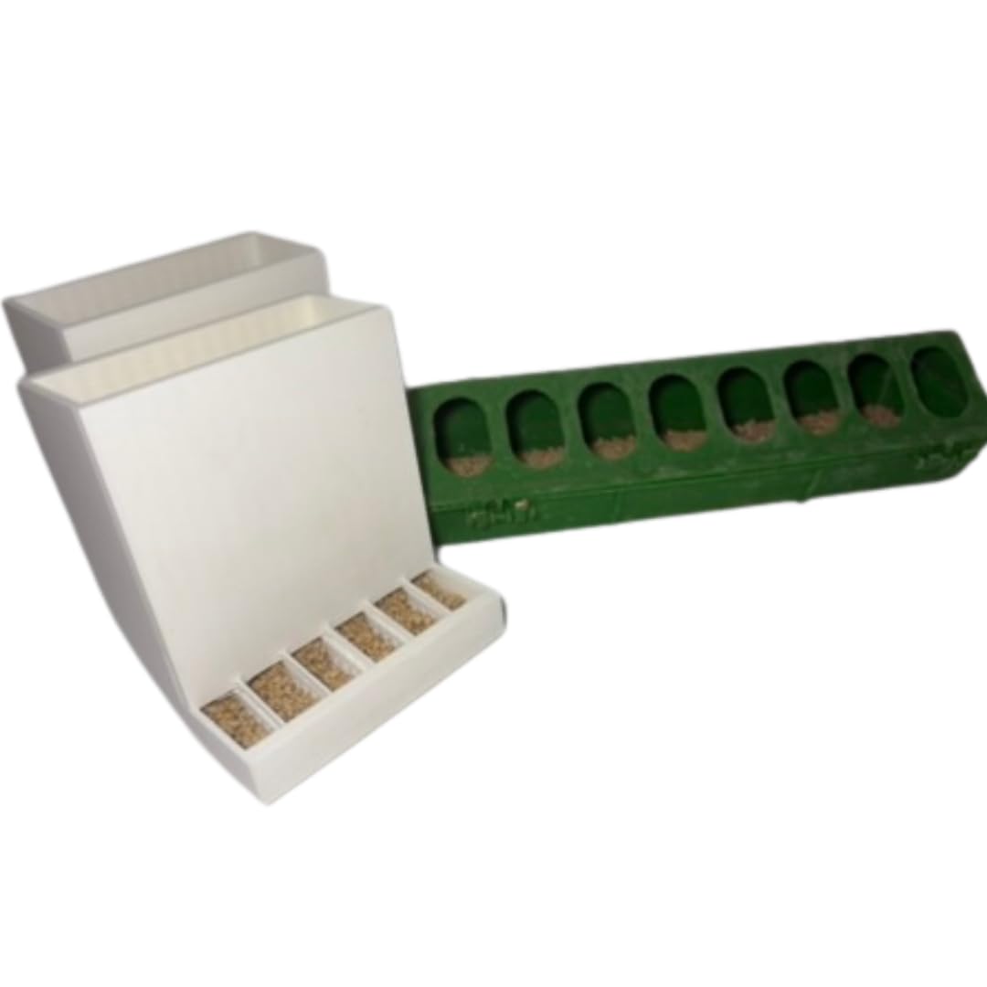 Front-Slot Quail Feeder Pair, Adjustable Spill-Resistant Design, for Hatching Time Chimuka Cage Systems, Made in USA