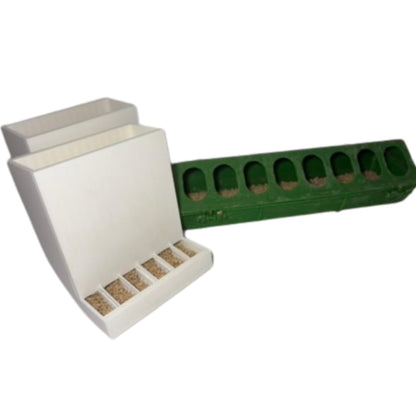 Front-Slot Quail Feeder Pair, Adjustable Spill-Resistant Design, for Hatching Time Chimuka Cage Systems, Made in USA