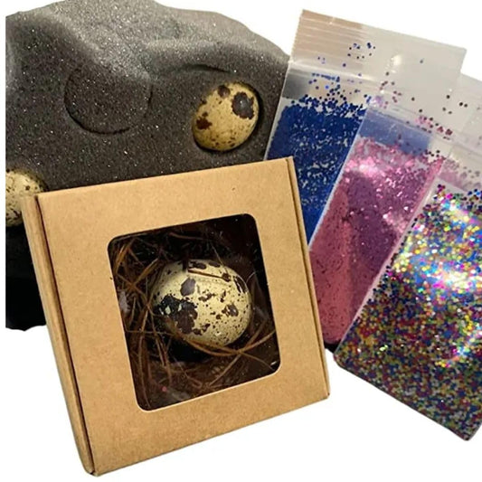 Gender Reveal Ideas: Quail Egg Pregnancy Announcement Kit for Family - Creative Baby Shower Activities & Memorable Baby's Gender Reveal comes with 3 Hollow Quail eggs, glitter, and a craft box