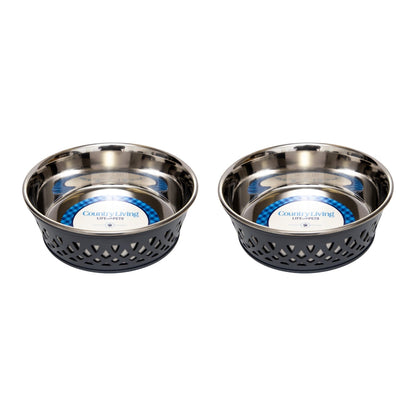 Country Living Set of 2 Stainless Steel Dog Bowls – Farmhouse Style, Ideal for Small to Medium Dogs