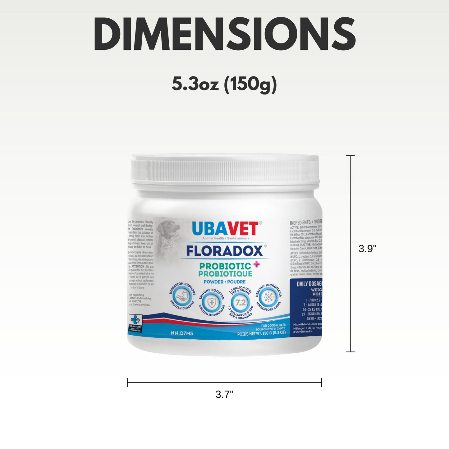 UBAVET Floradox Probiotic Powder for Dogs & Cats – Supplement for Digestive & Immune Health – 5.3 oz (150g)