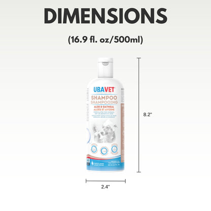 UBAVET Aloe & Oatmeal Shampoo for Dogs & Cats – Gentle Hydrating Formula – (16.9 fl oz / 500ml)