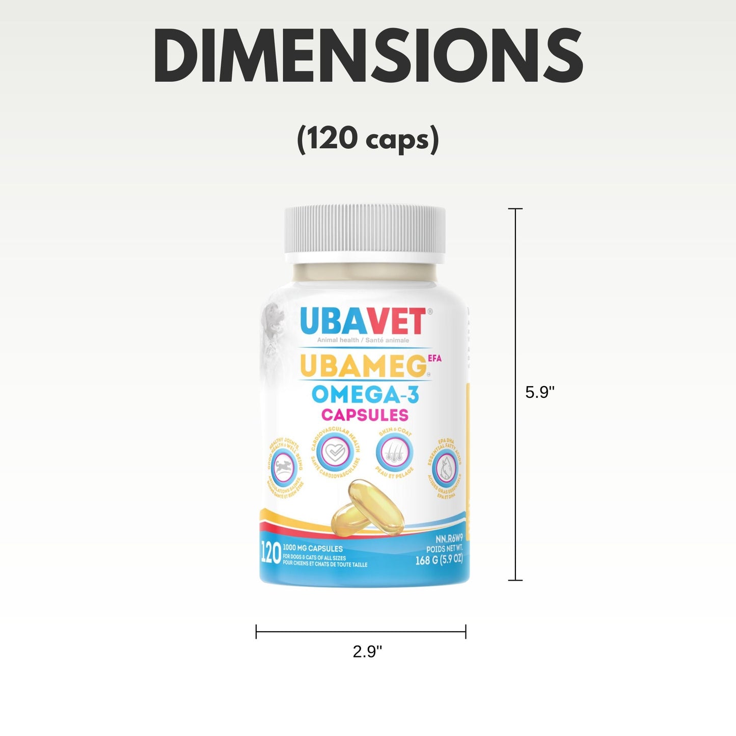 UBAVET Ubameg EFA 1000mg Omega-3 Fatty Acid Capsules for Dogs & Cats (120 caps)