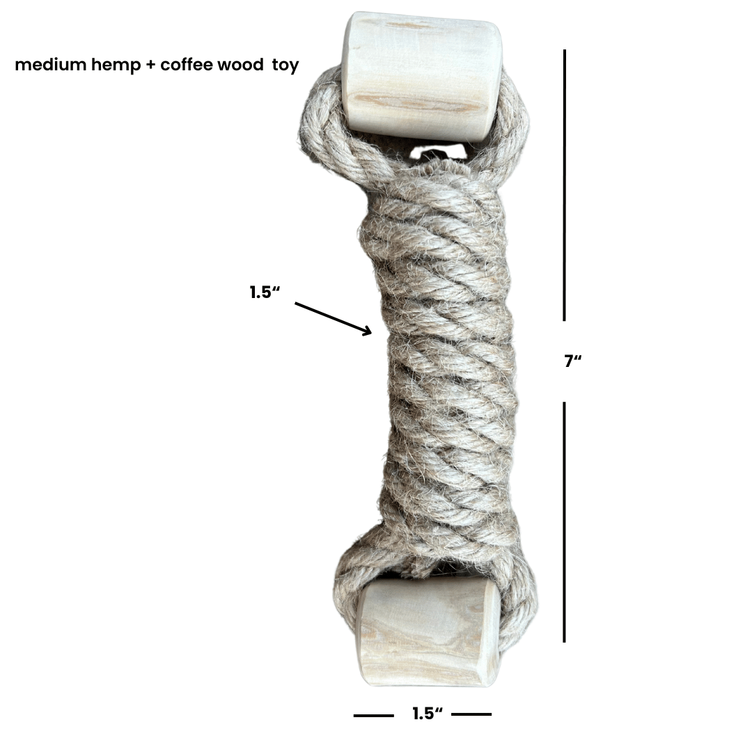 Hemp rope + coffee wood toy