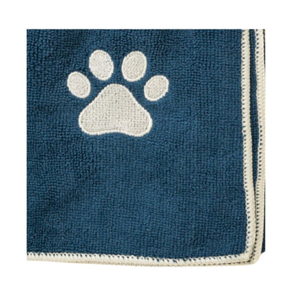 Country Living Large Marine Blue Microfiber Dog Bath Towel with Embroidered Paw Print