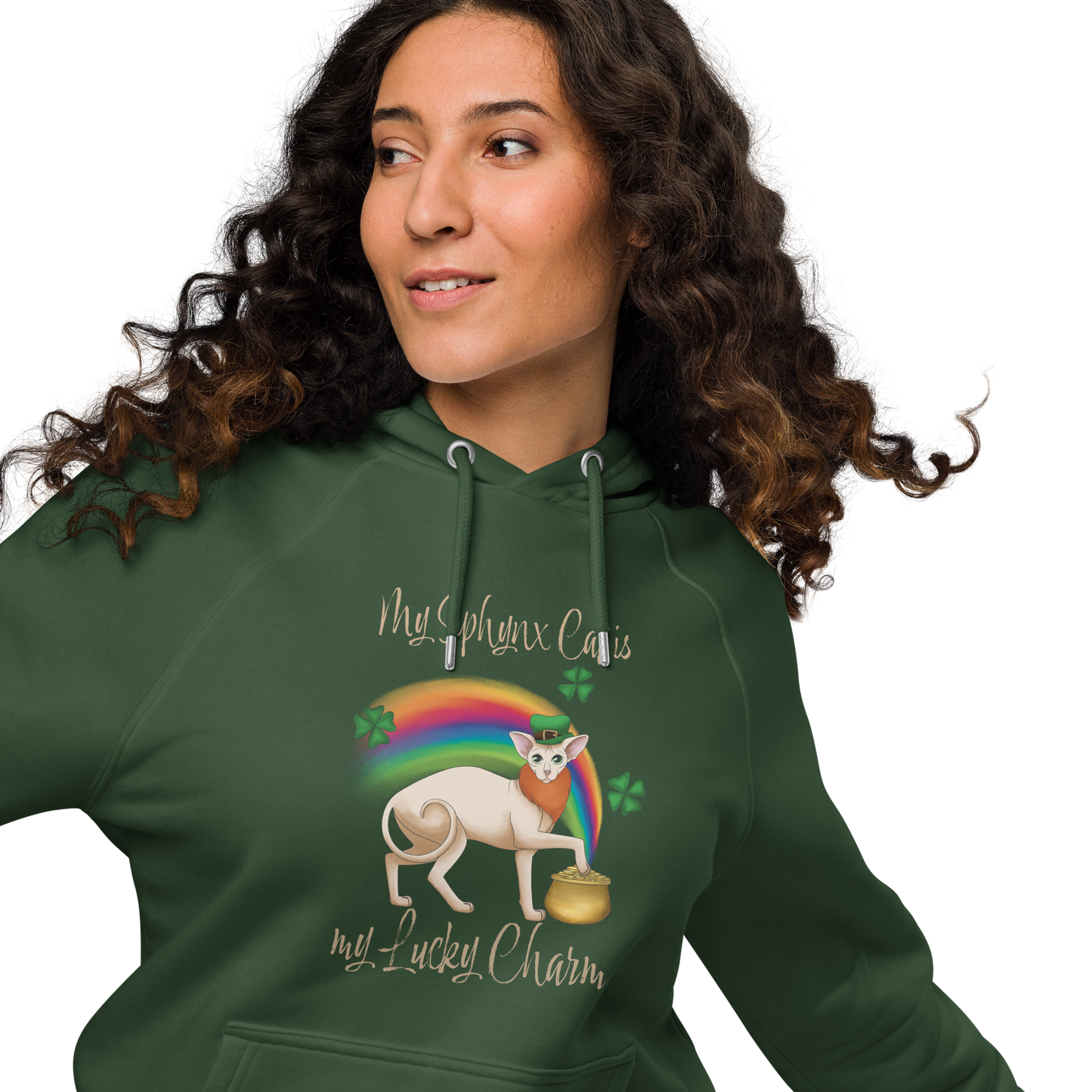 "MY SPHYNX IS MY LUCKY CHARM" WOMEN'S ECO HOODIE
