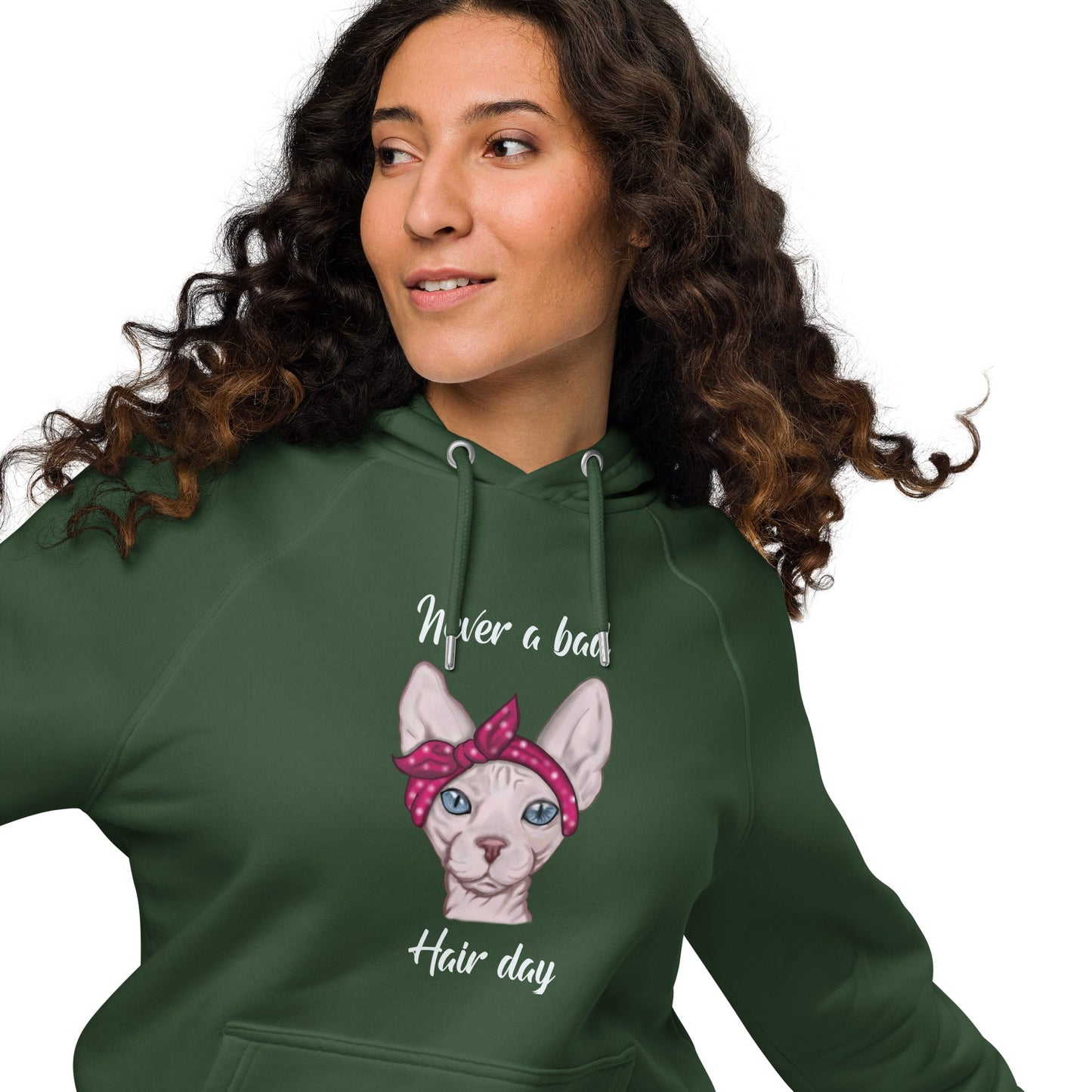 "NEVER A BAD HAIR DAY" UNISEX ECO HOODIE