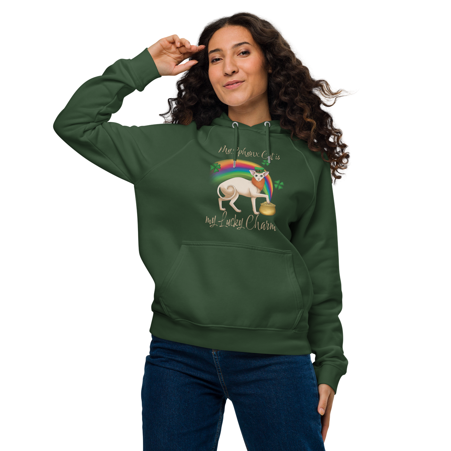 "MY SPHYNX IS MY LUCKY CHARM" WOMEN'S ECO HOODIE