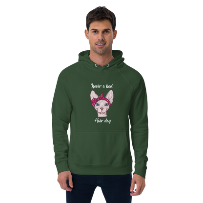 "NEVER A BAD HAIR DAY" UNISEX ECO HOODIE
