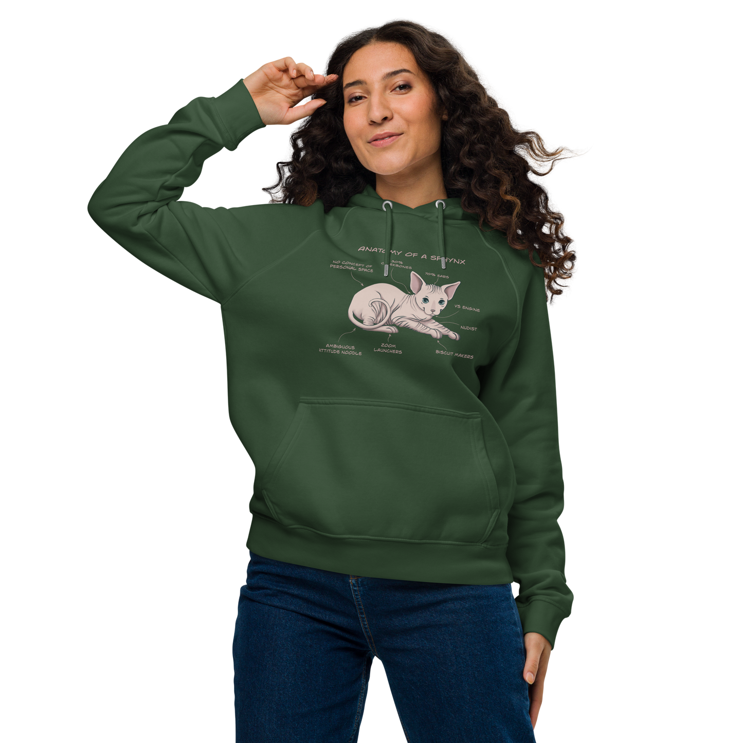 "ANATOMY OF A SPHYNX" WOMEN'S ECO HOODIE