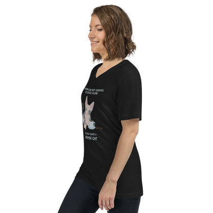 "WOMAN CAN'T SURVIVE ON COFFEE ALONE" WOMAN'S V-NECK TEE