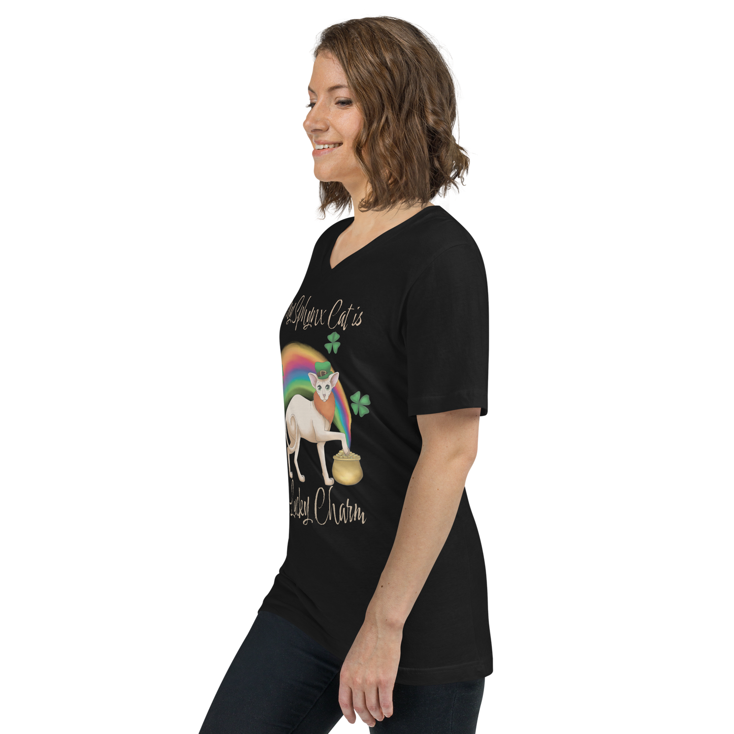 "MY SPHYNX CAT IS MY LUCKY CHARM" - V-NECK UNISEX TEE