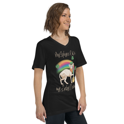 "MY SPHYNX CAT IS MY LUCKY CHARM" - V-NECK UNISEX TEE