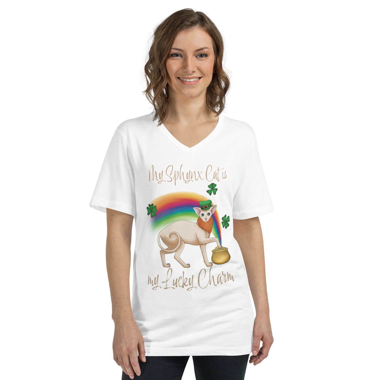 "MY SPHYNX CAT IS MY LUCKY CHARM" - V-NECK UNISEX TEE