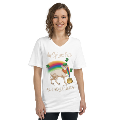 "MY SPHYNX CAT IS MY LUCKY CHARM" - V-NECK UNISEX TEE