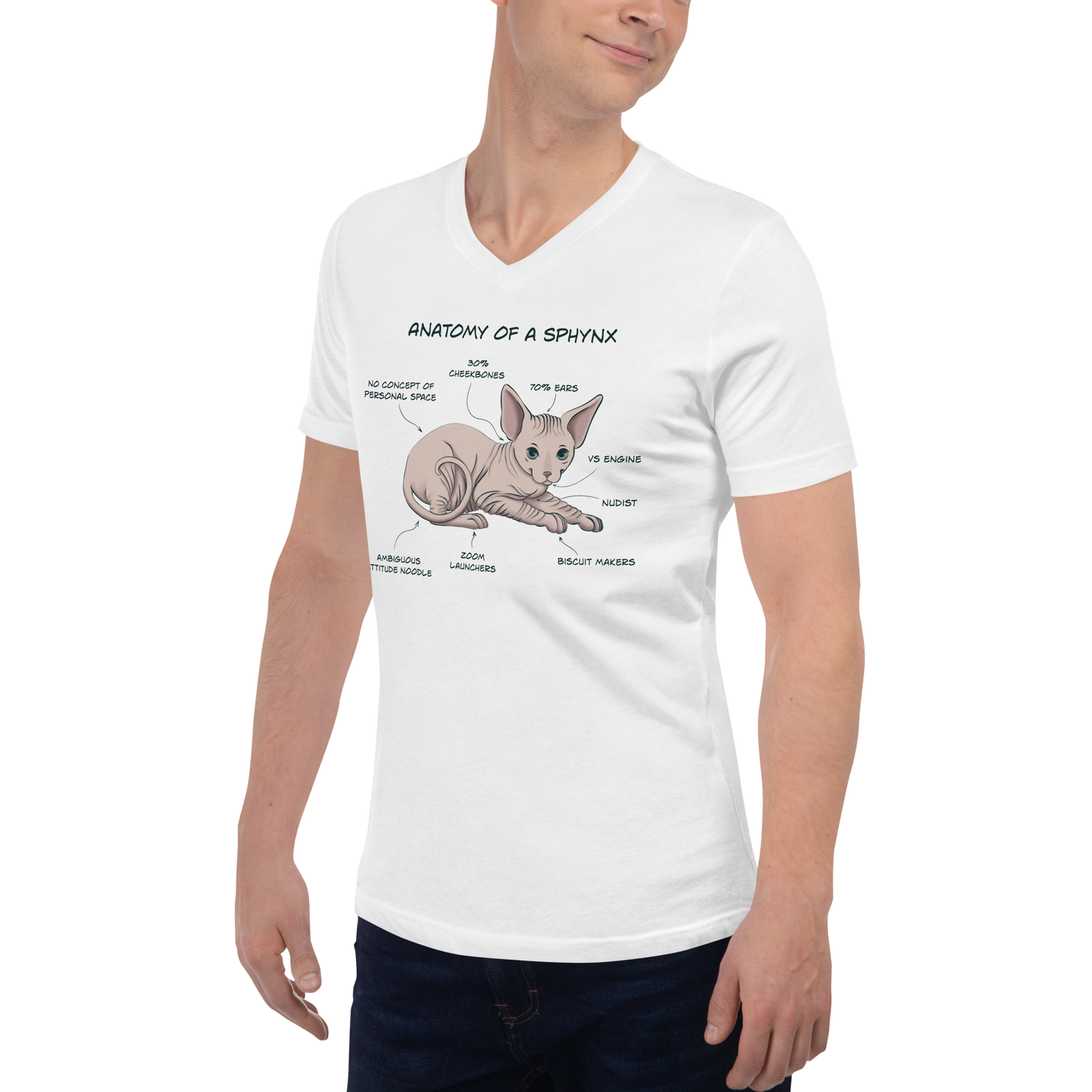 "ANATOMY OF A SPHYNX" UNISEX V-NECK TEE
