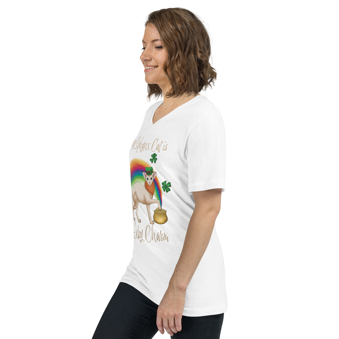 "MY SPHYNX CAT IS MY LUCKY CHARM" - V-NECK UNISEX TEE