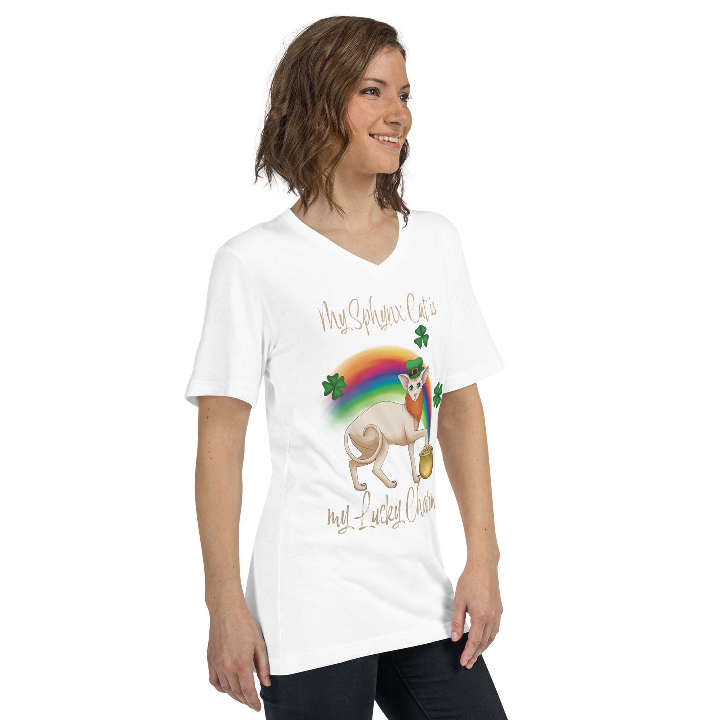 "MY SPHYNX CAT IS MY LUCKY CHARM" - V-NECK UNISEX TEE