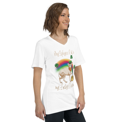 "MY SPHYNX CAT IS MY LUCKY CHARM" - V-NECK UNISEX TEE