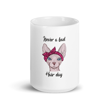 "NEVER A BAD HAIR DAY" SPHYNX COFFEE MUG