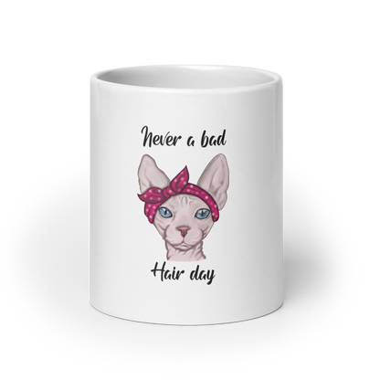 "NEVER A BAD HAIR DAY" SPHYNX COFFEE MUG