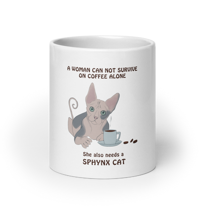 "WOMAN CAN'T SURVIVE ON COFFEE ALONE" COFFEE MUG