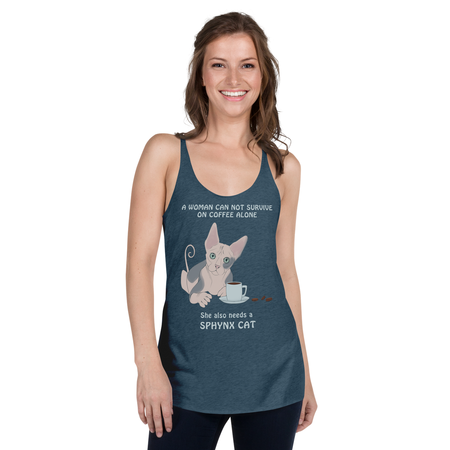 "WOMAN CAN'T SURVIVE ON COFFEE ALONE" TANK