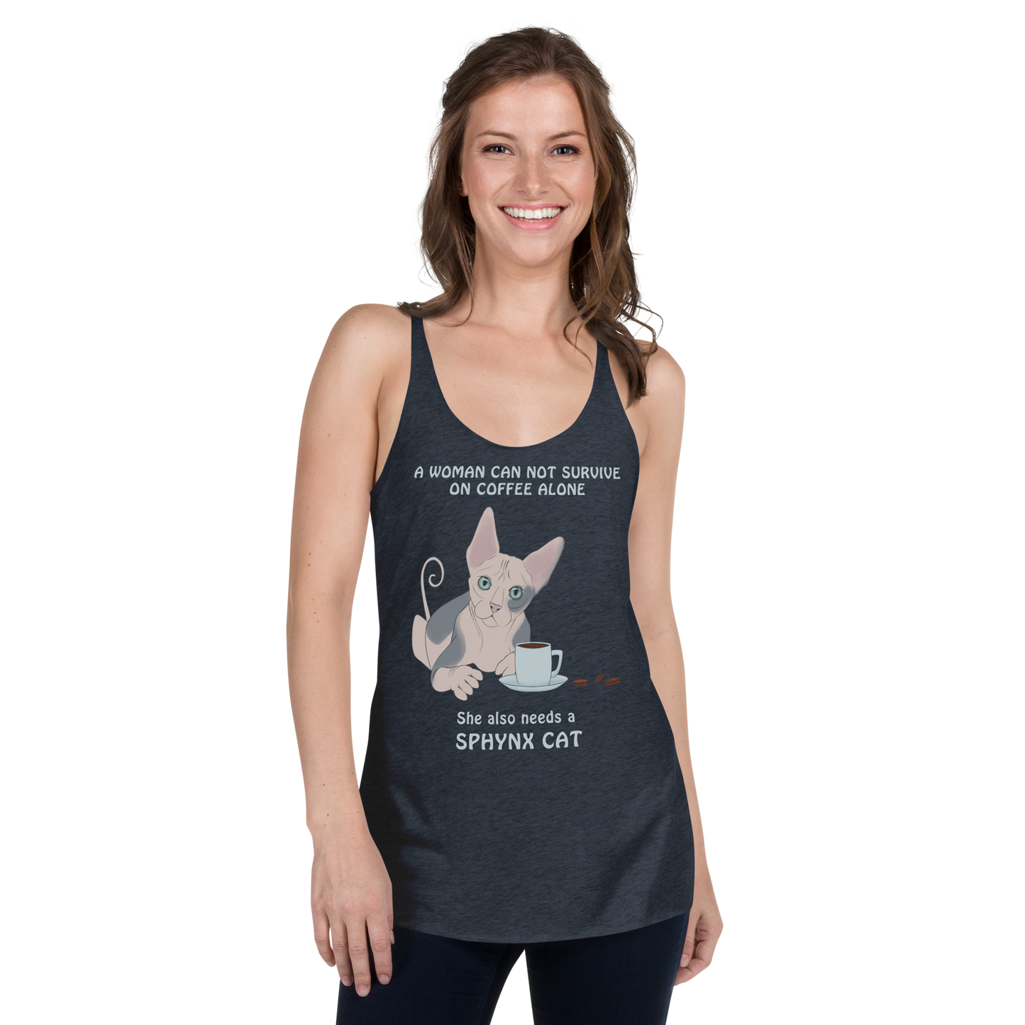 "WOMAN CAN'T SURVIVE ON COFFEE ALONE" TANK