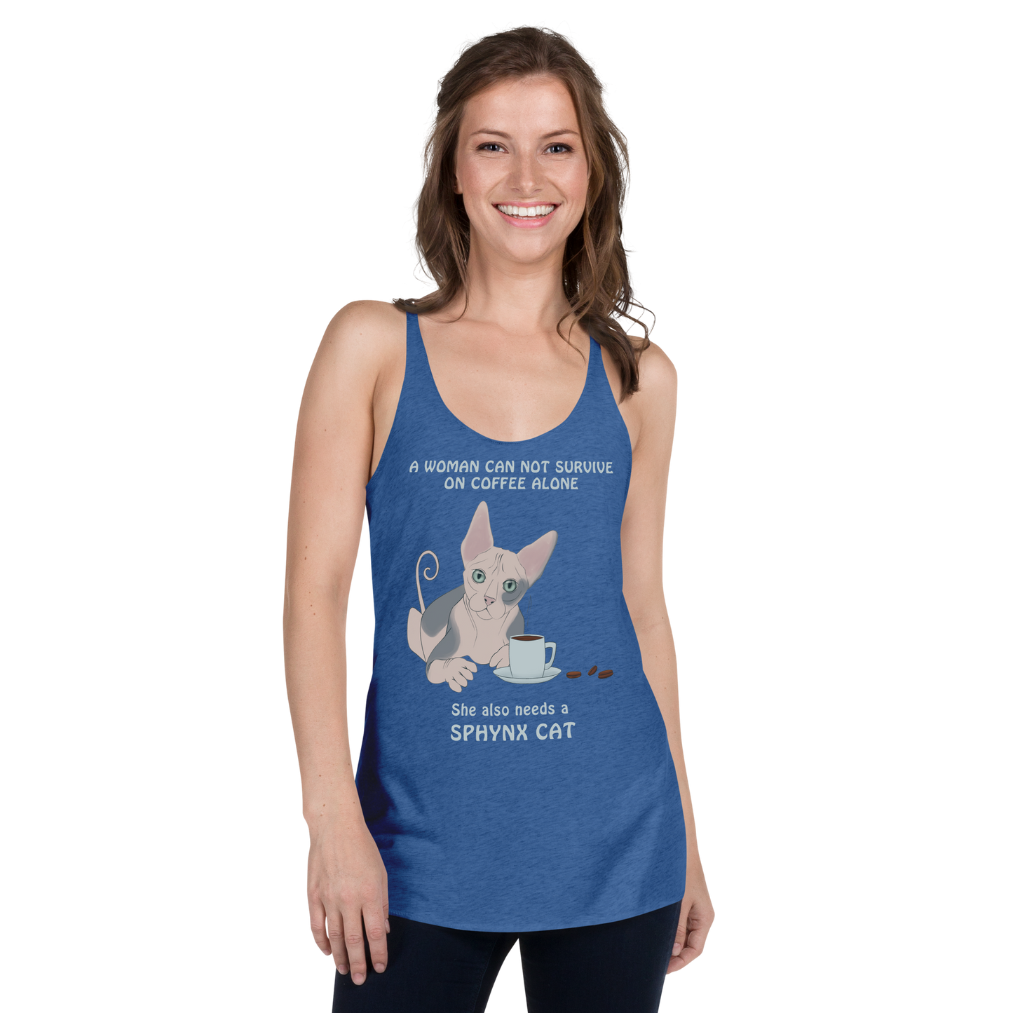 "WOMAN CAN'T SURVIVE ON COFFEE ALONE" TANK